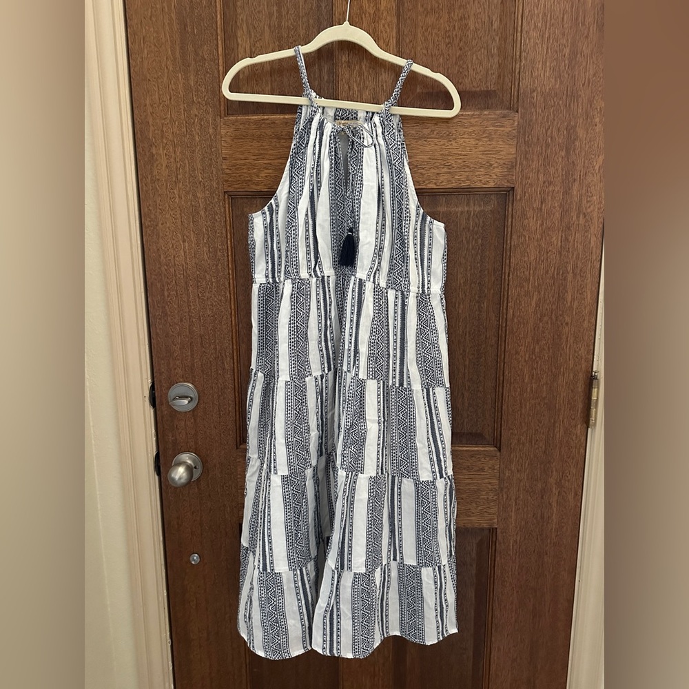 XL STUDIO WEST APPAREL Navy and White Halter Maxi Dress-tiered ruffles